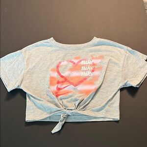 Nike Girls Light Gray and Coral Graphic Tee